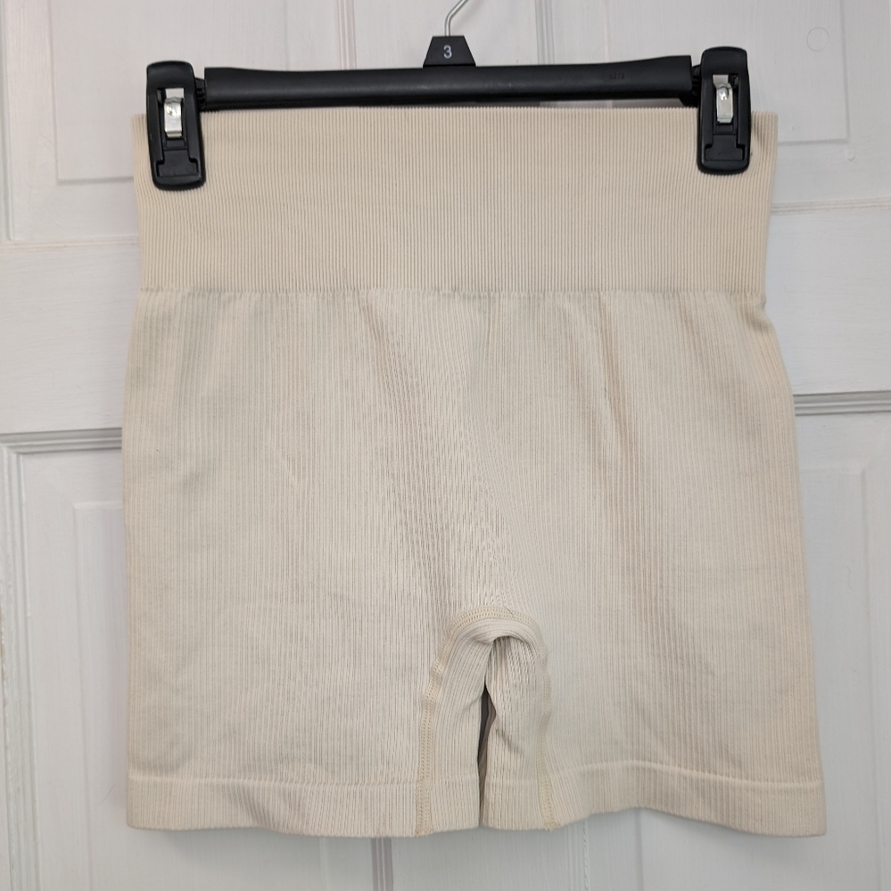 Cream High Waisted Yoga Shorts